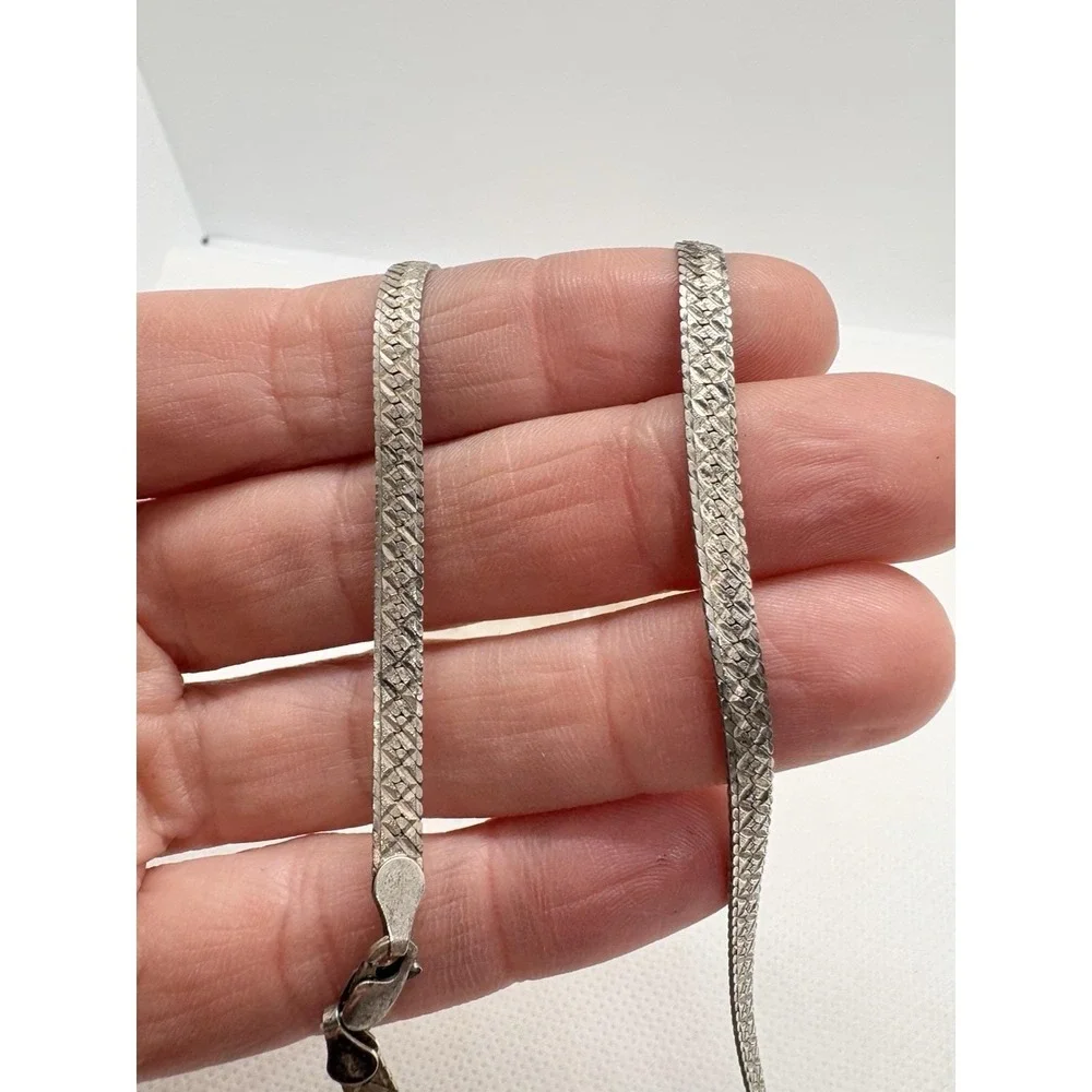 Italian Sterling Silver‎ 925 Textured Flat Snake Chain Necklace 18